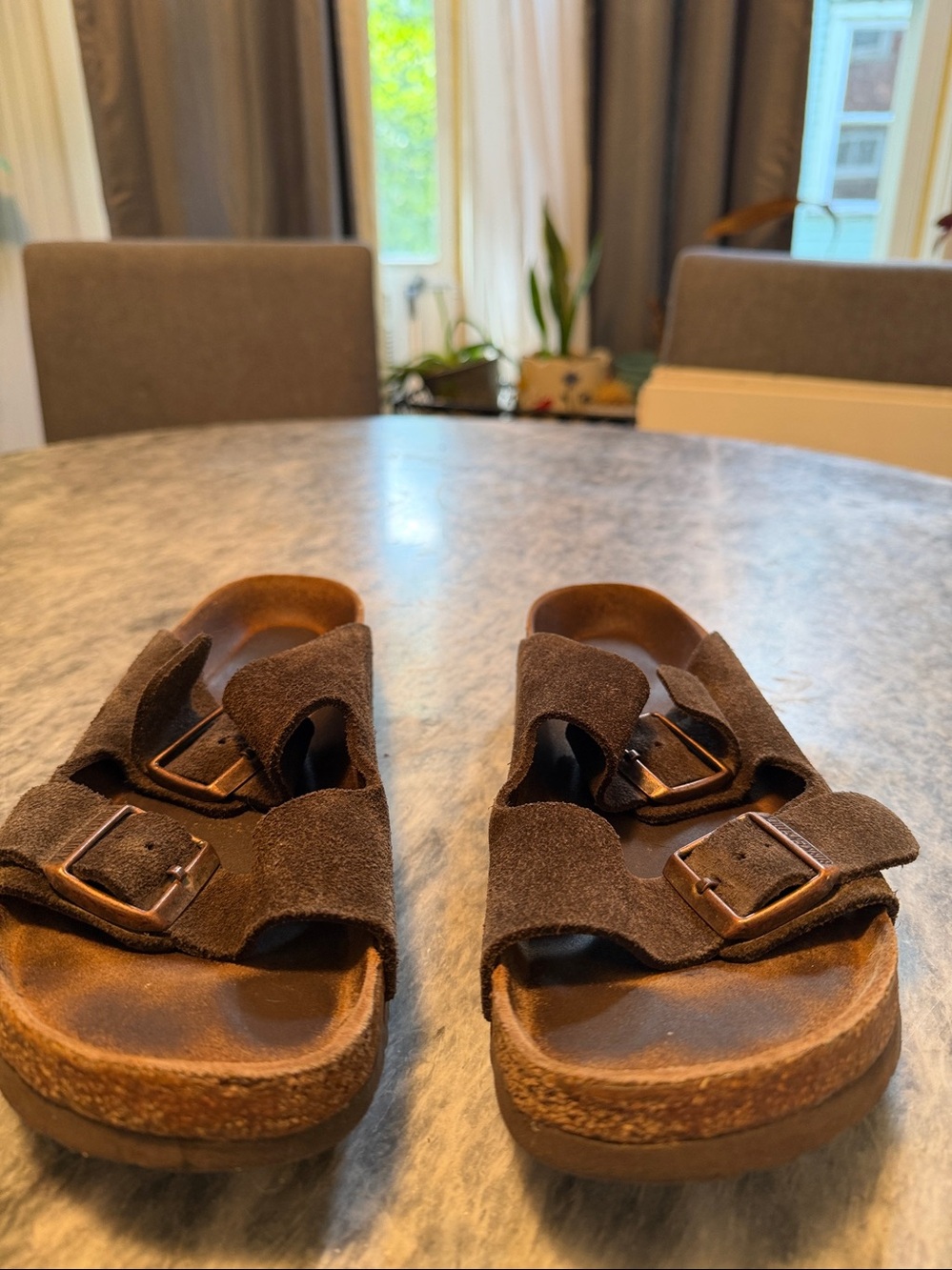 Birkenstock Arizona brown suede sandals slip on